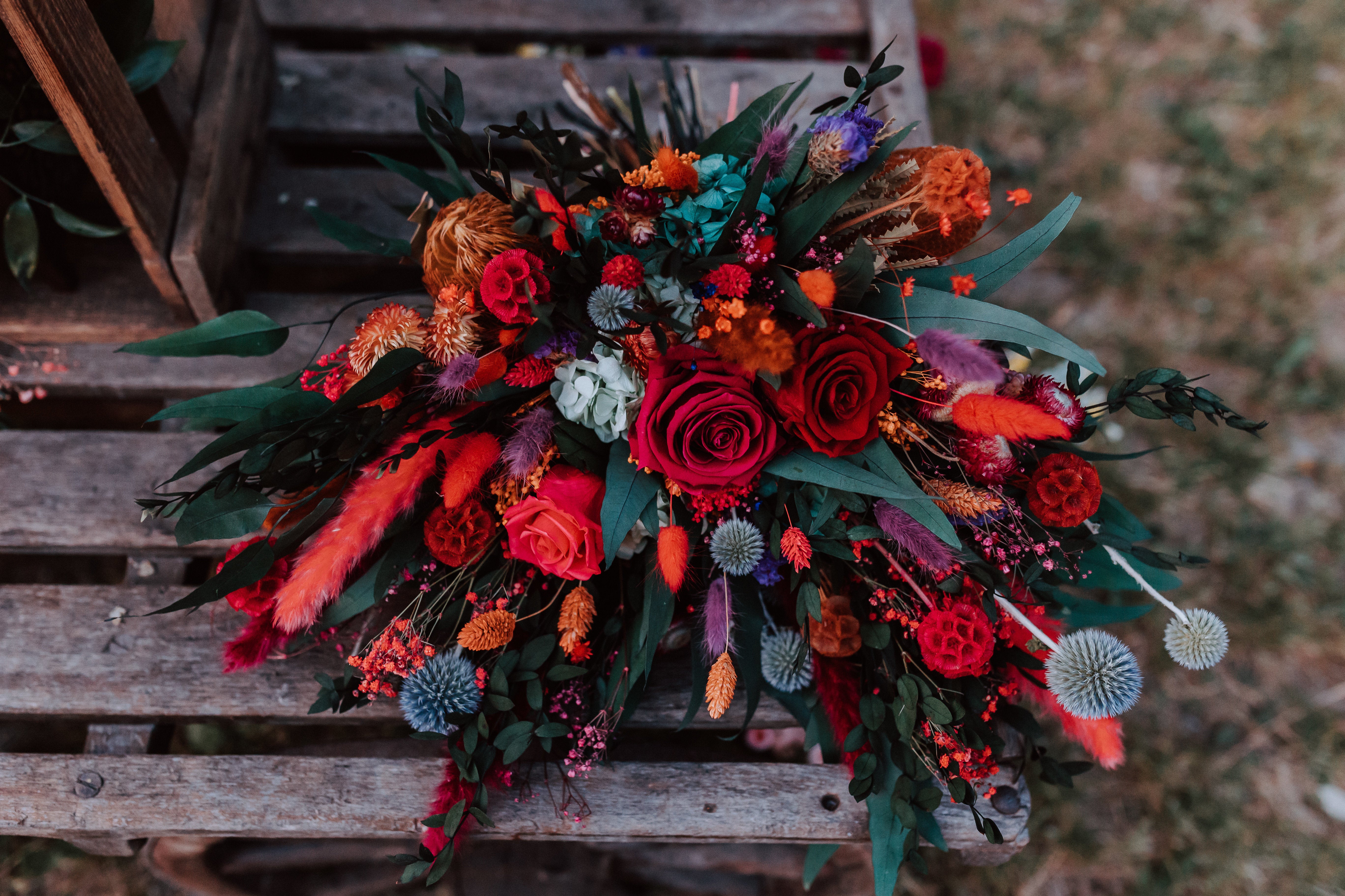 Photo bouquet de mariée en fleurs séchées