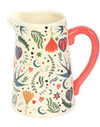 Pichet Fleur en Céramique à Motif Crème Folk