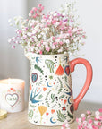Pichet Fleur en Céramique à Motif Crème Folk