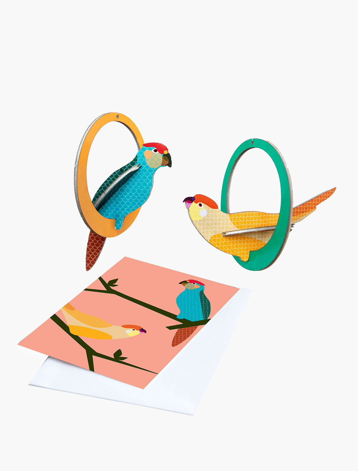 Pop-up card - Small mobile &quot;Swinging Parakeets&quot; - Studio ROOF